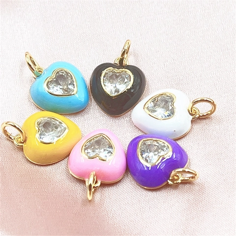 Mode Kupfer Herz Emaille Anhänger Für Damen Mikro Eingelegt Zirkonia Bunt Süß Liebe Halskette Schmuck Geschenk Valentin