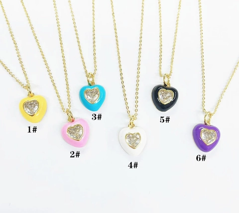 Mode Kupfer Herz Emaille Anhänger Für Damen Mikro Eingelegt Zirkonia Bunt Süß Liebe Halskette Schmuck Geschenk Valentin