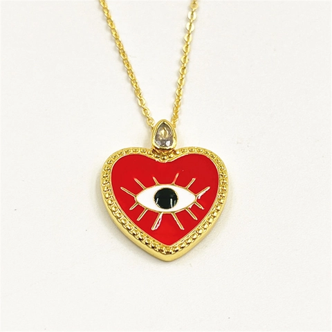 18k Gold Plated Copper Heart Evil Eye Pendant Necklace For Women Colorful Enamel Zirconia Inlay Lucky Protection Jewelry