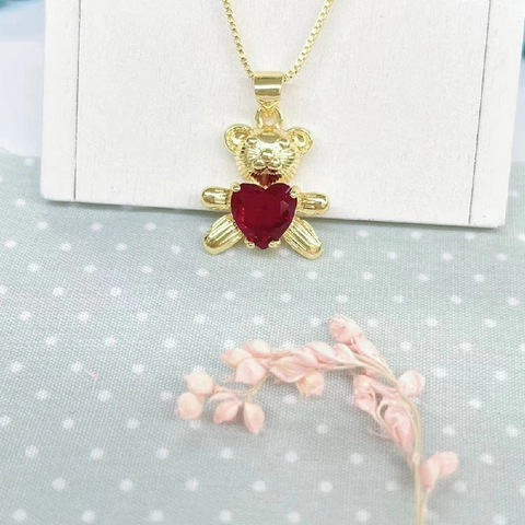 Trendy Copper Zircon Heart Teddy Bear Panda Pendant Necklace For Women Gold Plated Animal Shape Box Chain Jewelry Gift