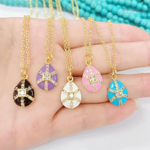 Enamel Water Drop Pendant Necklace Gold Plated Copper Micro Inlaid Zircon Cross Design Western Women Fashion Jewelry Gift