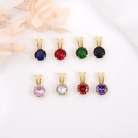 Pendentif en Cuivre Plaqué Or Avec Zircone Colorée Ronde Sans Chaîne Pendentifs Minimalistes Pour La Fabrication De Bijoux DIY Femmes