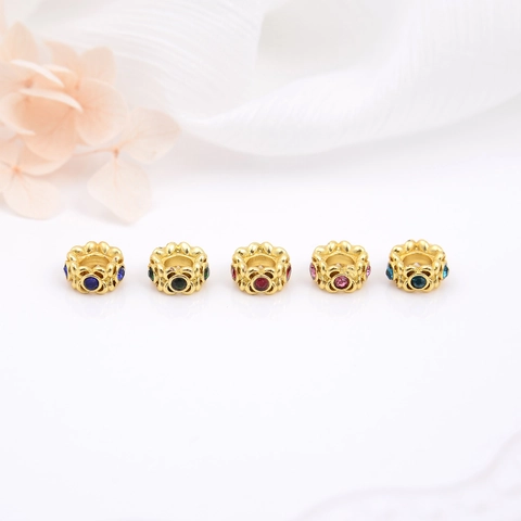 18K Gold Plated Copper Flower Bud Beads Zirconia Inlaid Vintage Hollow Spacers For DIY Jewelry Making Bracelet Charms