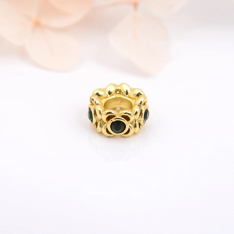 18K Gold Plated Copper Flower Bud Beads Zirconia Inlaid Vintage Hollow Spacers For DIY Jewelry Making Bracelet Charms