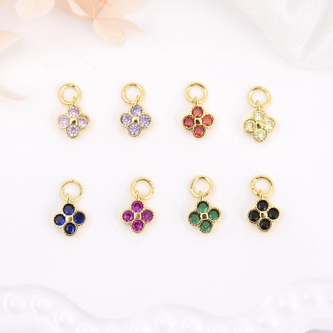 Copper Clover Zirconia Pendant Small Flower Charm For DIY Earrings Bracelet Necklace Making Colorful Crystal Jewelry Accessory