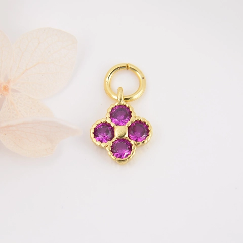 Copper Clover Zirconia Pendant Small Flower Charm For DIY Earrings Bracelet Necklace Making Colorful Crystal Jewelry Accessory