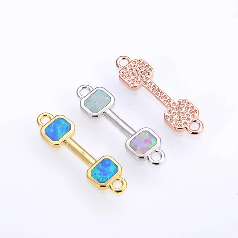 Dumbbell Shape Copper Connector Pendant With Artificial Opal Inlay Double Hole DIY Jewelry Findings Accessory For Necklace Bracelet Making