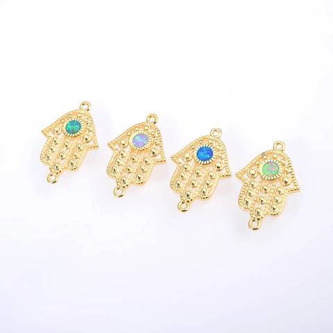 Hamsa Hand Verbinder Anhänger Kupfer Material Mit Künstlichem Opal Inlay Exotisch Galvanisiert DIY Schmuckzubehör Für Armband Halskette