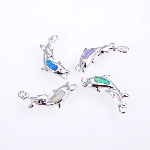 Copper Synthetic Opal Ocean Marine Theme Dolphin Seahorse Turtle Squid Connector Pendant For DIY Jewelry Making Bracelet Necklace Finding