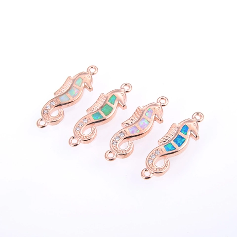 Bohemian Seahorse Artificial Opal Bracelet For Women Copper Adjustable Box Chain Rhinestone Inlaid Jewelry Connector Accessories