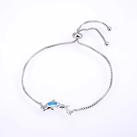 Adjustable Copper Artificial Opal Bracelet Marine Theme Dolphin Turtle Fish Seahorse Starfish Rhinestone Inlaid Box Chain Women Jewelry