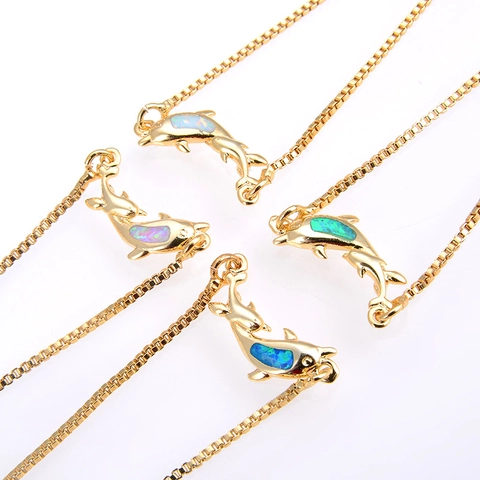 Adjustable Copper Artificial Opal Bracelet Marine Theme Dolphin Turtle Fish Seahorse Starfish Rhinestone Inlaid Box Chain Women Jewelry