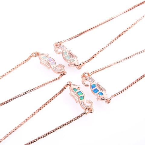 Bohemian Seahorse Artificial Opal Bracelet For Women Copper Adjustable Box Chain Rhinestone Inlaid Jewelry Connector Accessories