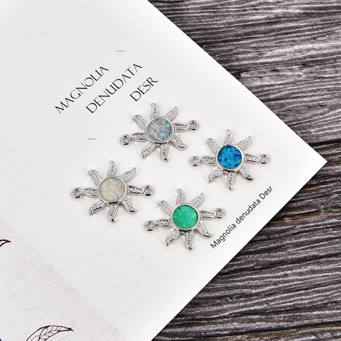 Colgante Conector Estrella De Mar Sol Mano De Fátima De Cobre Ópalo Sintético Incrustación De Strass Para Joyería DIY Pulsera Mujer