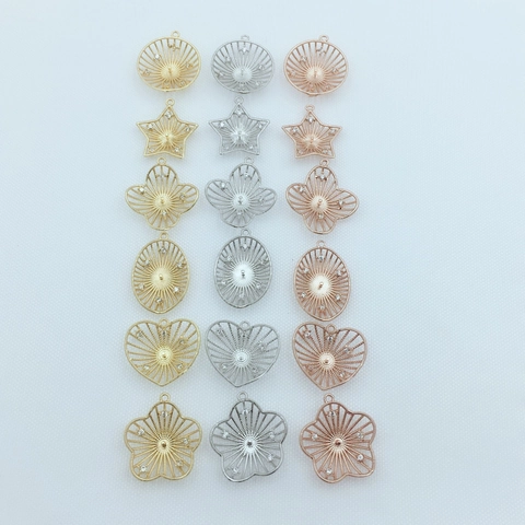 Copper Zirconia Pendants For Jewelry Making Hollow Round Star Heart Butterfly Flower Water Drop Shape DIY Accessories Women