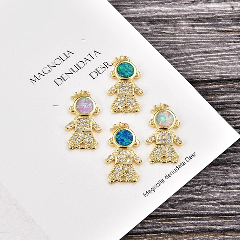 Fashion Copper DIY Jewelry Connector Pendant For Necklace Bracelet Making Girl Figure Artificial Opal Rhinestone Accessory