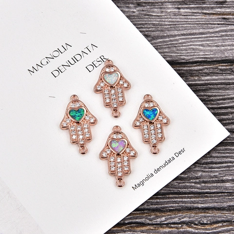 Kupfer Hand Der Fatima Herz Künstlicher Opal Strass Verbinder Armband Für Damen Exotisch Vintage Schmuckzubehör