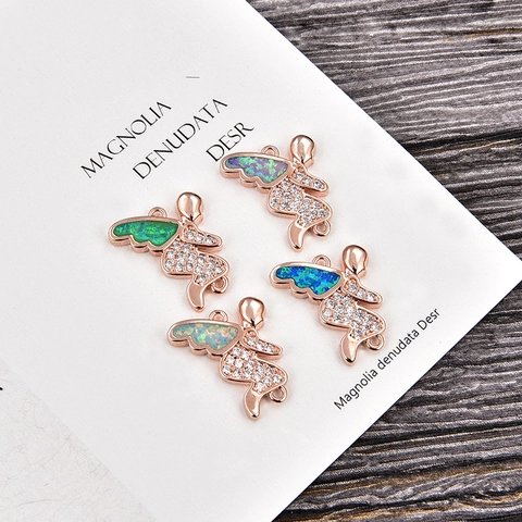 Colgante Ángel de Cobre Con Opalo Artificial y Circonia Accesorios de Joyería Galvanizados para Collares Pulseras Joyas DIY