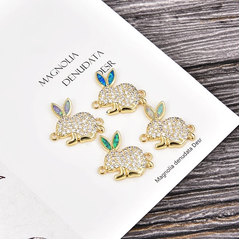 Fashion Copper Rabbit Jewelry Connector Bracelet With Zirconia And Artificial Opal Handmade DIY Accessory For Women Gift