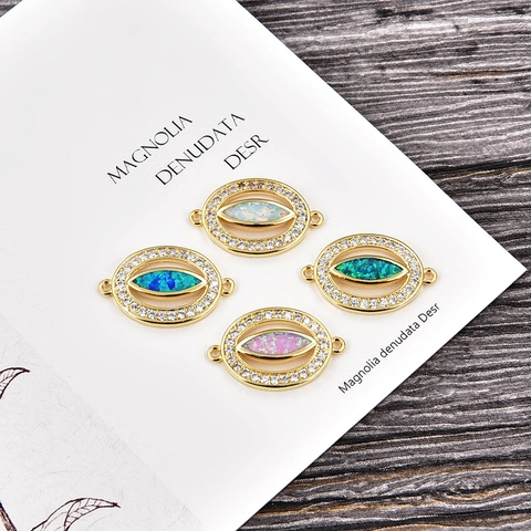 Copper Evil Eye Jewelry Connectors Links Artificial Opal Rhinestone Charms For DIY Bracelet Making Women Fashion Jewelry
