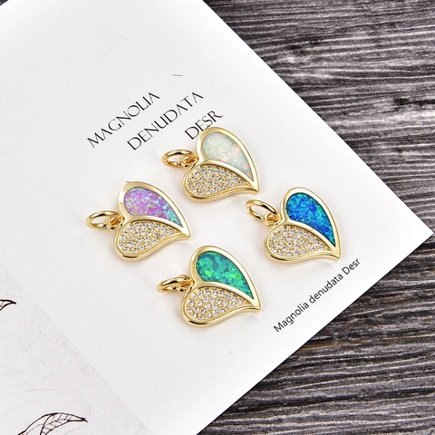 Pendentif Cœur en Cuivre Avec Strass et Opale Artificielle Accessoires de Bijoux DIY pour Collier Bracelet Cadeau Femme