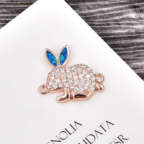 Fashion Copper Rabbit Jewelry Connector Bracelet With Zirconia And Artificial Opal Handmade DIY Accessory For Women Gift