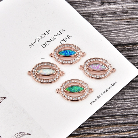 Copper Evil Eye Jewelry Connectors Links Artificial Opal Rhinestone Charms For DIY Bracelet Making Women Fashion Jewelry