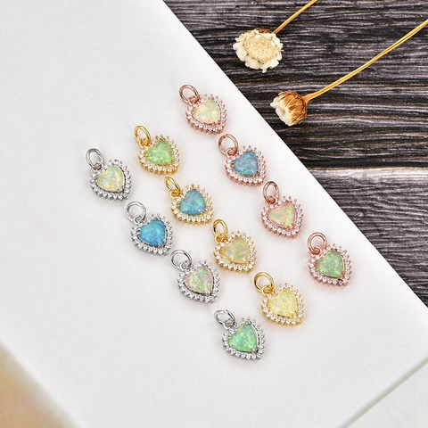 Colgante de Corazón Ojo del Diablo de Cobre Con Ópalo Artificial Strass Incrustado Accesorios Joyería Moda Mujer DIY