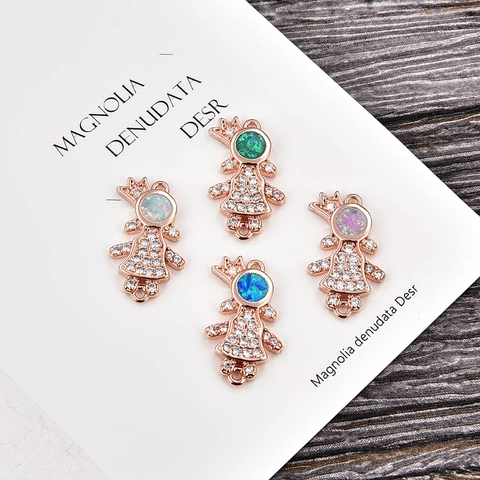 Cute Crown Girl Pendant Copper Synthetic Opal Zirconia Charm For DIY Bracelet Necklace Connector Jewelry Findings Accessories