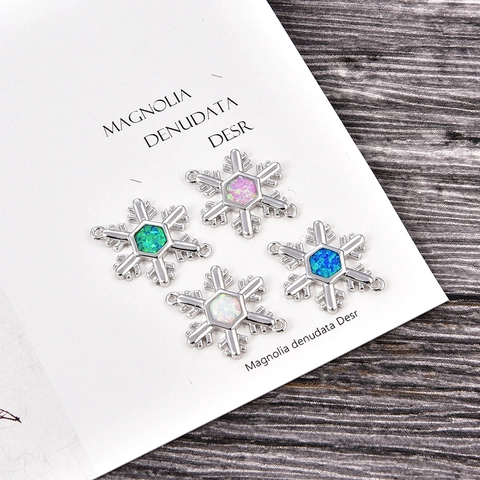 Copper Synthetic Opal Zirconia Snowflake Pendant Connector DIY Jewelry Accessories Adjustable Bracelet For Women Gift