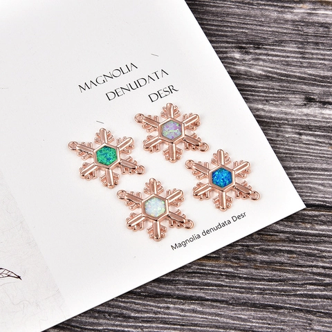 Copper Synthetic Opal Zirconia Snowflake Pendant Connector DIY Jewelry Accessories Adjustable Bracelet For Women Gift