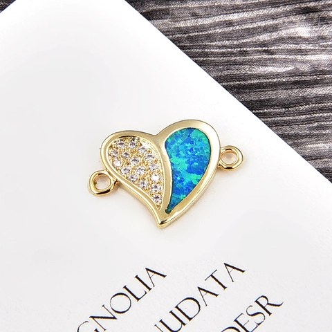 Women Fashion Copper Synthetic Opal Heart Bracelet Cubic Zirconia Adjustable Box Chain Jewelry Connector For DIY Necklace
