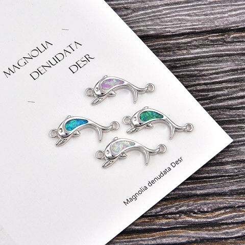 Copper Dolphin Hamsa Evil Eye Connector Charms With Simulated Opal Zircon For DIY Bracelet Jewelry Making Findings Women