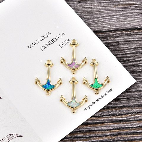 Nautical Anchor Opal Connector Pendant Copper Cubic Zirconia DIY Bracelet Charm For Women Jewelry Making Marine Accessory