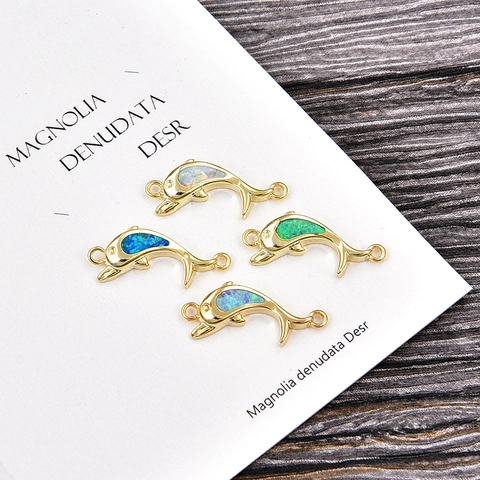 Copper Dolphin Hamsa Evil Eye Connector Charms With Simulated Opal Zircon For DIY Bracelet Jewelry Making Findings Women