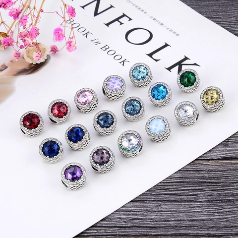 925 Sterling Silver Charm Beads Colorful Cubic Zirconia Hollow Heart Floral Beads For DIY Bracelet Necklace Making Jewelry