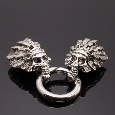 Vintage Alloy Indian Warbonnet Skull Ram Horns Spring Ring DIY Jewelry Clasp Connector Antique Metal Findings Gothic Punk Accessories