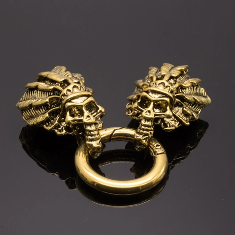 Vintage Alloy Indian Warbonnet Skull Ram Horns Spring Ring DIY Jewelry Clasp Connector Antique Metal Findings Gothic Punk Accessories