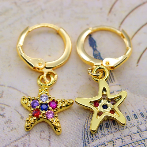 Europäische Vintage Vergoldete Stern Krone Herz Ohrringe Damen Bunte Mikro Eingesetzte Zirkon Schmuck Geschenk