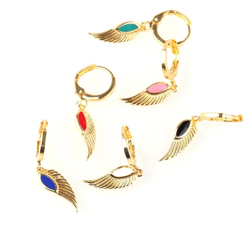 Fashion Angel Wing Dangle Earrings Copper Enamel Feather Huggie Hoop Jewelry For Women Colorful Wing Accessory Gift