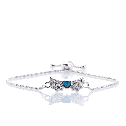 Women Angel Wings Heart Adjustable Bolo Bracelet Copper Synthetic Opal Cubic Zirconia Box Chain Elegant Jewelry Gift