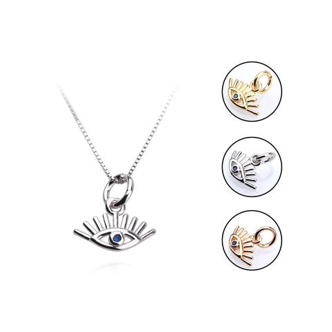 Colgante de Mal de Ojo de Cobre Bohemio Con Circón Azul Forma de Ojo Dije de Pestaña para Collar Pulsera Bricolaje Joyería Mujer