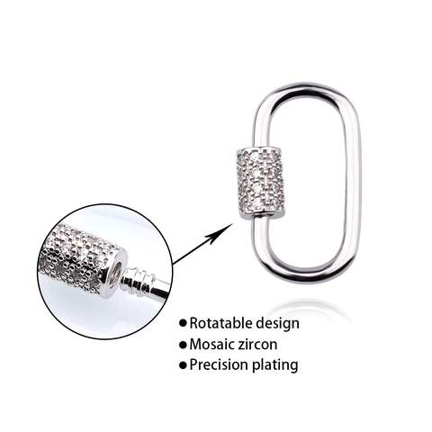 Copper Micro Pave Zirconia Oval Carabiner Clasp Screw Lock Connector For DIY Necklace Bracelet Jewelry Making Accessories