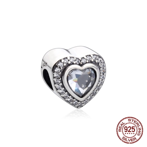S925 Sterling Silver Heart Charms Beads For DIY Jewelry Bracelet Making Rhinestone Heart Dangle Pendants Accessories For Women