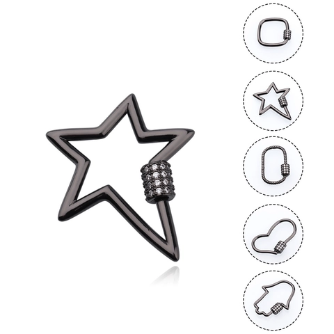 Copper Pave Rhinestone Spiral Screw Clasp For DIY Jewelry Necklace Bracelet Making Star Heart Square Hamsa Hand Connector