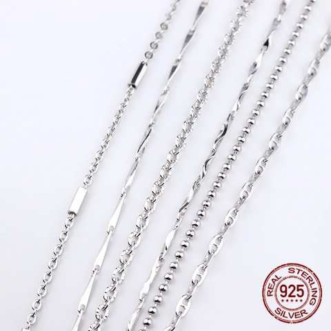 Authentic 925 Sterling Silver Chain Necklace For Women Men Minimalist Italian Box Snake Curb Link Thin Chain Necklace Jewelry Base