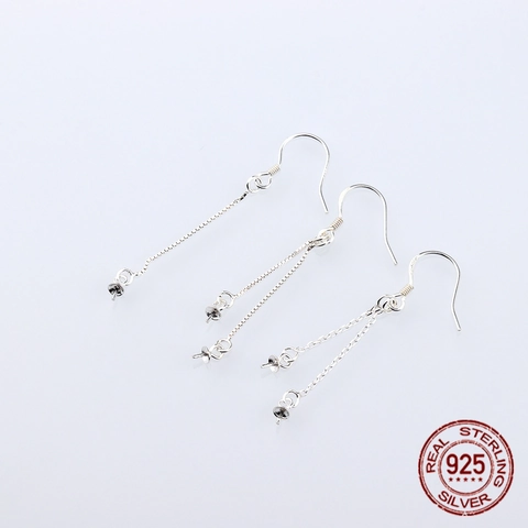 Minimalist 925 Sterling Silver Earring Hooks With Box Chain And Artificial Pearl Trays DIY Jewelry Making Findings Accessories