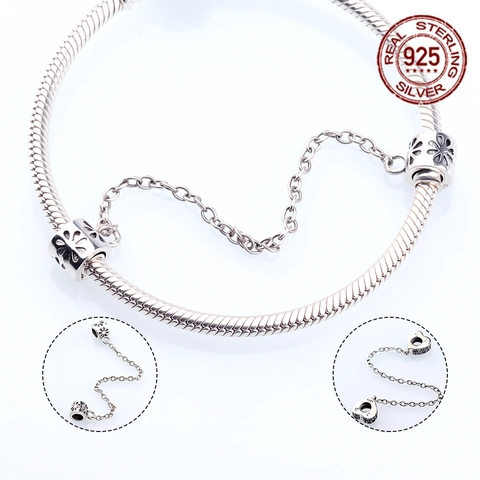 925 Sterlingsilber Sicherheitskette Für DIY Armband Herstellung Hohl Blume Herz Anhänger Schwarz Strass Charms Damen Schmuckzubehör
