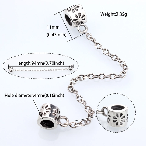 925 Sterlingsilber Sicherheitskette Für DIY Armband Herstellung Hohl Blume Herz Anhänger Schwarz Strass Charms Damen Schmuckzubehör
