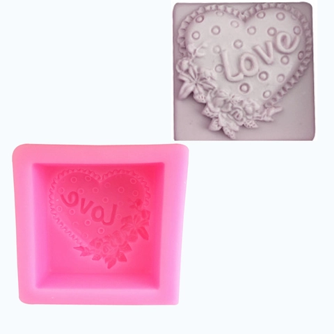 Heart Shaped Silicone Cake Mold With Love Letter Floral Pattern Lace Border Fondant Chocolate Handmade Soap Baking Tool